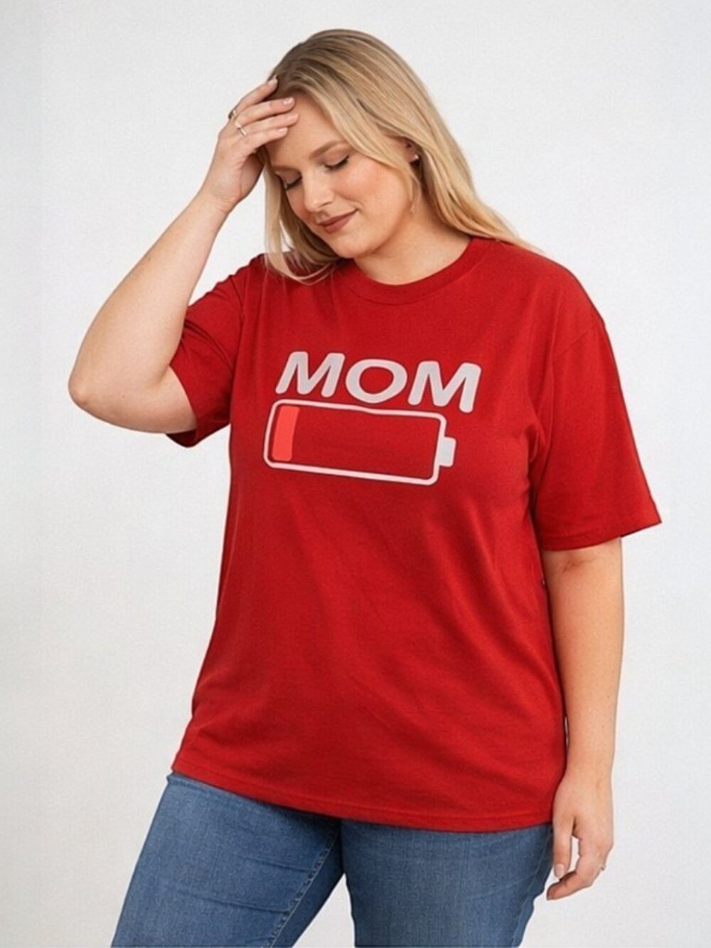 Humorous Mom's Battery Draining Graphic Tee - Energy Low Soft Stretch T-Shirt XL - Picture 2 of 5